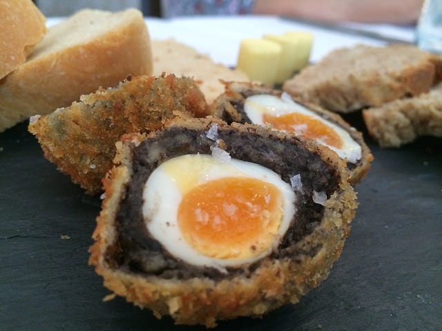 Scotch eggs are a British favourite of soft boiled eggs encased in meat and bread crumbs.