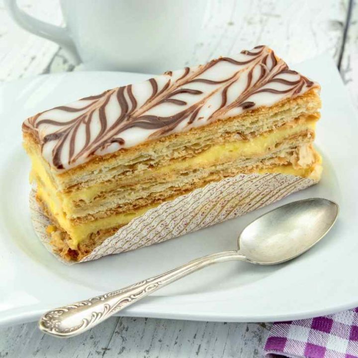 Mille Feuille on plate with spoon