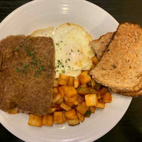 Scrapple with potatoes, eggs and bread