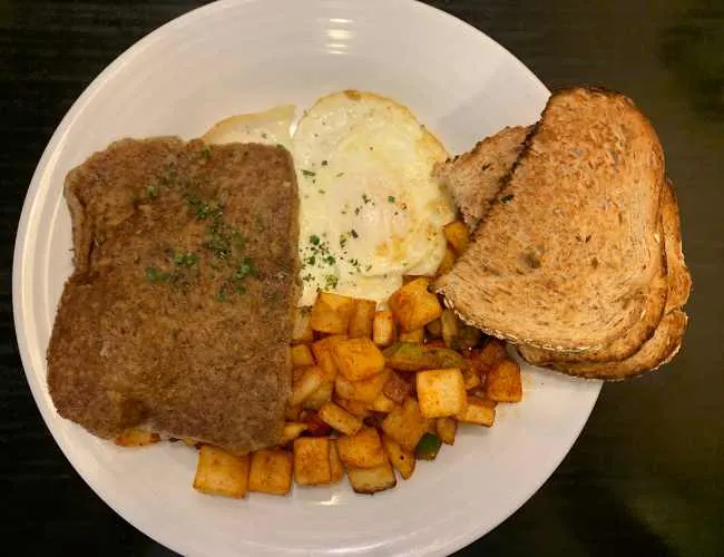 Scrapple with potatoes, eggs and bread