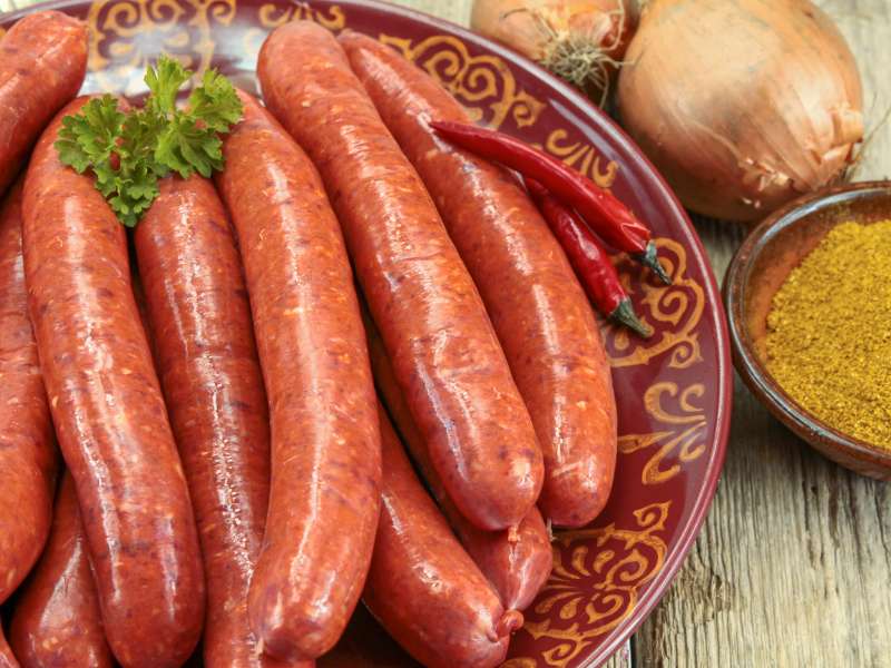 Merguez on plate with spices