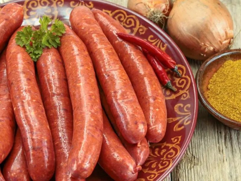 Merguez on plate with spices
