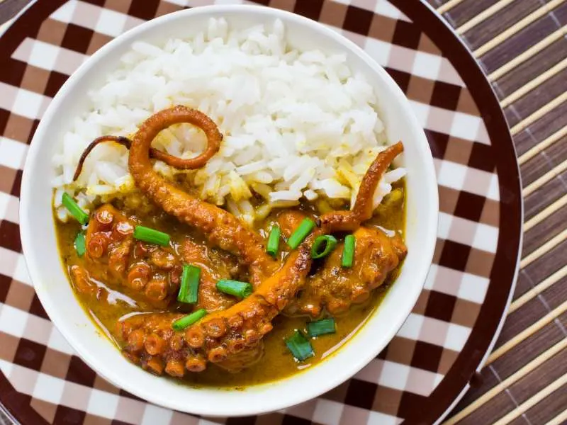 Octopus curry on plate