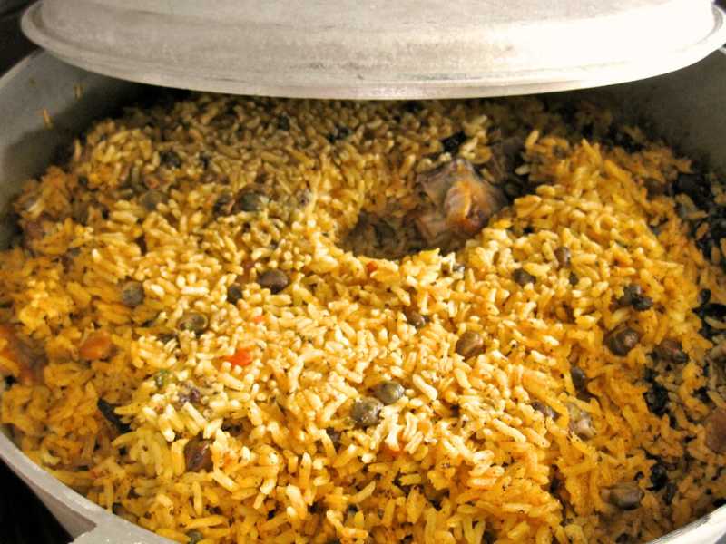 Yellow rice with gandules in a caldero