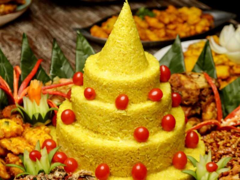 Nasi Kuning prepared for celebrations.