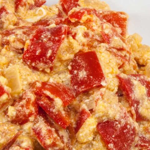 Egg mish mash with red peppers