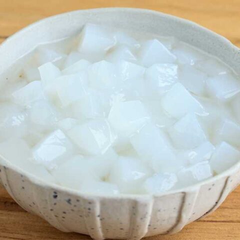 Bowl of Nata de Coco in syrup.