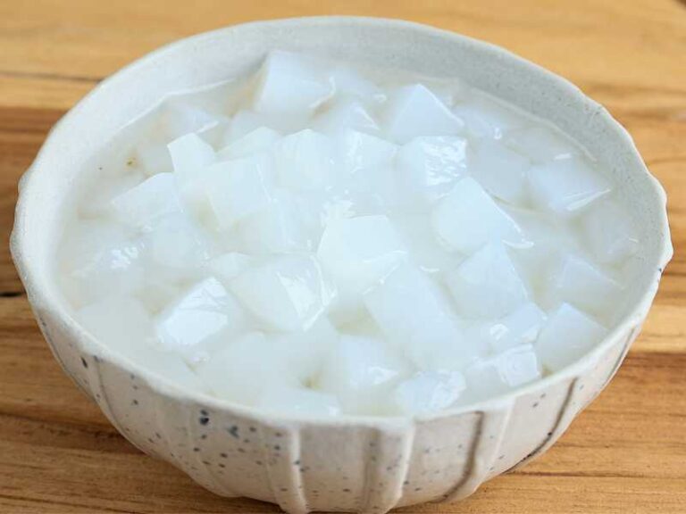 Bowl of Nata de Coco in syrup.