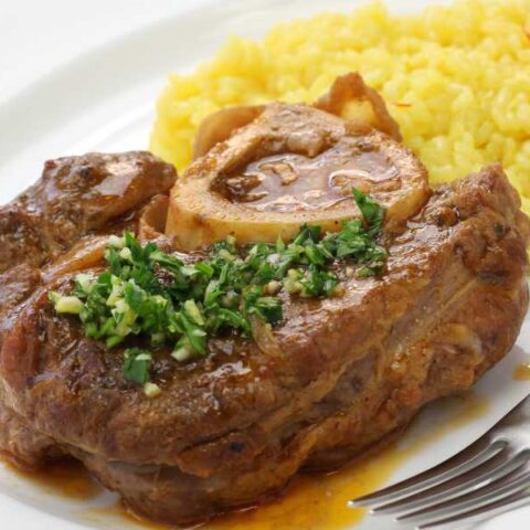 Osso buco alla Milanese with risotto.