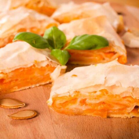 Serbian Bundevara topped with confectioners' sugar.