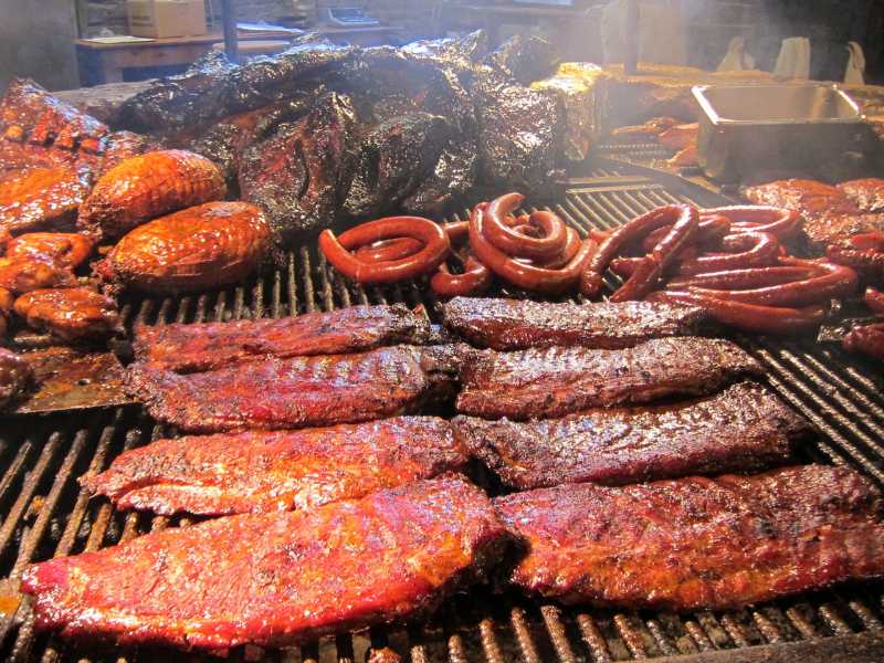 Various smoked meat at a bbq pit