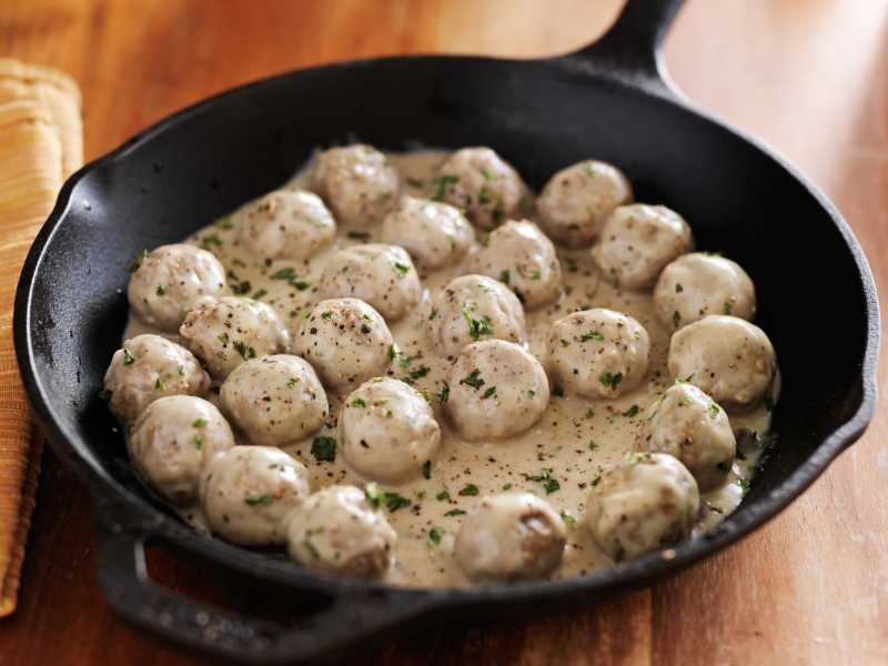 Swedish meatballs cooked in cast iron skillet