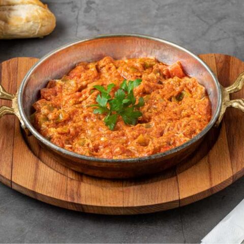 Menemen heavy with tomatoes