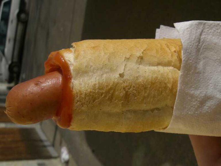 Czech hot dog with ketchup.