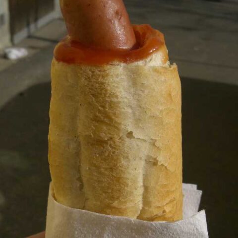 Czech hot dog with ketchup.