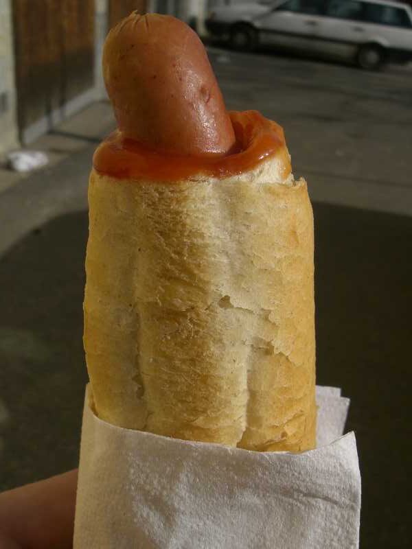 Czech hot dog with ketchup.