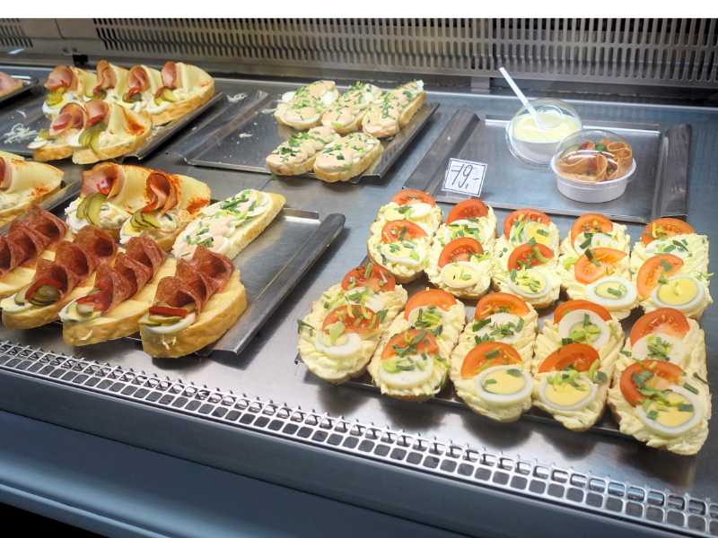 Obložené Chlebíčky sold at a deli.