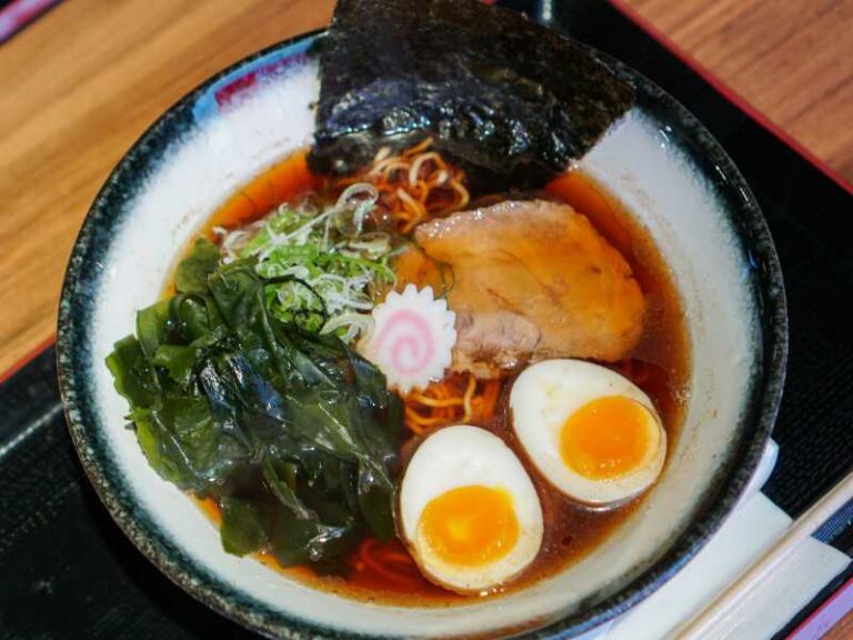 Shoyu ramen with full toppings.